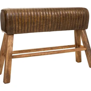 Houten en leren bank