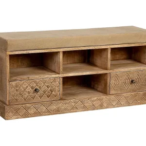 Houten bank met 3 planken en 2 lades, bruin