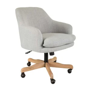 Houten en gestoffeerde stoel met wielen