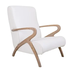 Houten fauteuil bekleed met kunstleer.