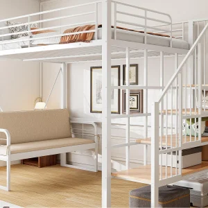 Hoogslaper 140 x 200 cm – Metalen constructie – Met bank – Met ladder – wit (matras niet inbegrepen) Hoogslaper 140 x 200 cm – Metalen constructie – Met bank – Met ladder – wit (matras niet inbegrepen)
