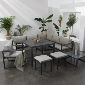 IBIZA modulaire tuinset in grijze stof met 7 zitplaatsen – aluminium antraciet IBIZA modulaire tuinset in grijze stof met 7 zitplaatsen – aluminium antraciet