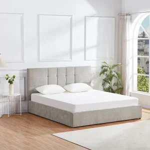 Queen size opbergbed 160 x 200 in grijze stof + matras – HOPEYA van Pascal Morabito Queen size opbergbed 160 x 200 in grijze stof + matras – HOPEYA van Pascal Morabito