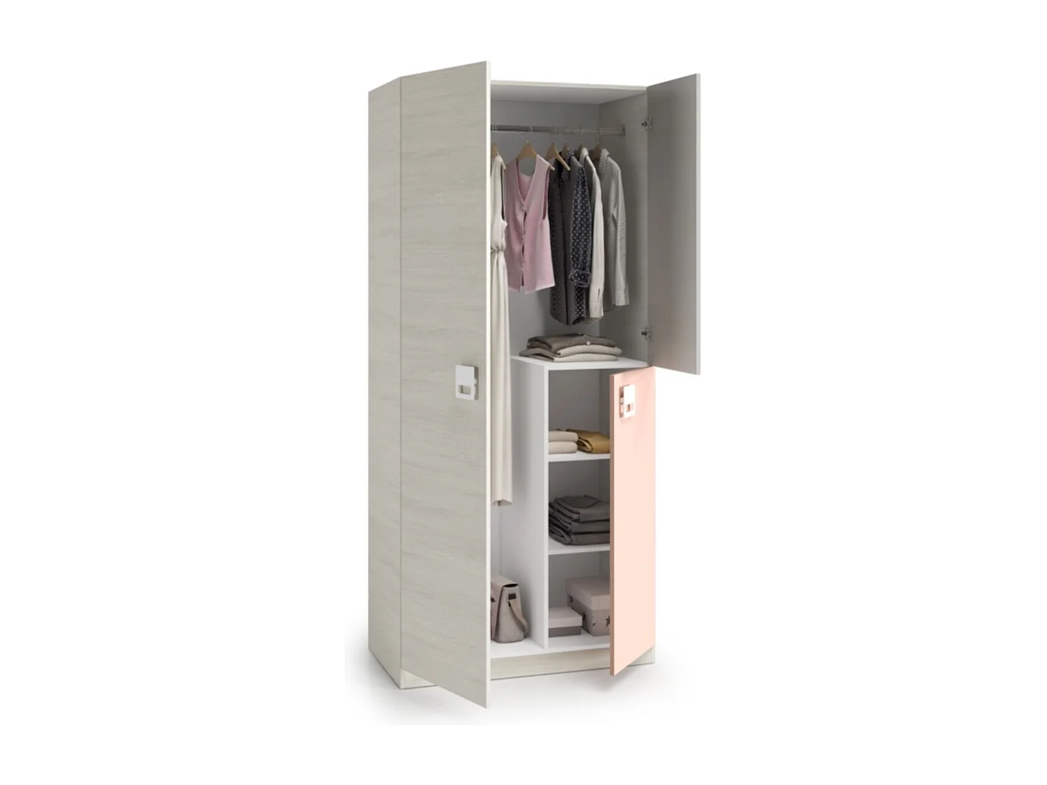 Kast 3 deuren spaanplaat roze 200x90x52cm