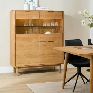 Hoge buffetkast Nyborg – 4 deuren, 3 planken – Massief eikenhout & MDF – Natuurlijk olie
