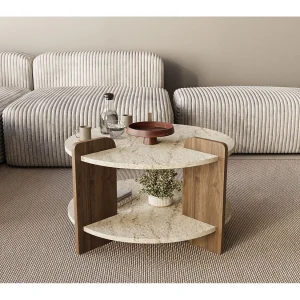 Houten salontafel "Oalla" 70 x 70 x 45 cm – Travertin Houten salontafel "Oalla" 70 x 70 x 45 cm – Travertin