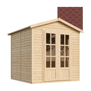 Houten hut met vloer 4,08m2, met RODE bitumineuze dakspanen l233xP222xH233cm TIMBELA M351FB Houten hut met vloer 4,08m2, met RODE bitumineuze dakspanen l233xP222xH233cm TIMBELA M351FB