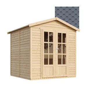 Houten hut met vloer 4,08m2, met bitumineuze shingles kleur GRIJS l233xP222xH233cm TIMBELA M351FB Houten hut met vloer 4,08m2, met bitumineuze shingles kleur GRIJS l233xP222xH233cm TIMBELA M351FB
