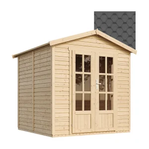Houten hut met vloer 4,08m2, met bitumineuze shingles ZWARTE kleur l233xP222xH233cm TIMBELA M351FB Houten hut met vloer 4,08m2, met bitumineuze shingles ZWARTE kleur l233xP222xH233cm TIMBELA M351FB