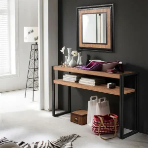 Industriële bureau HANKO – hout en zwart – 140 cm met 2 laden Industriële bureau HANKO – hout en zwart – 140 cm met 2 laden