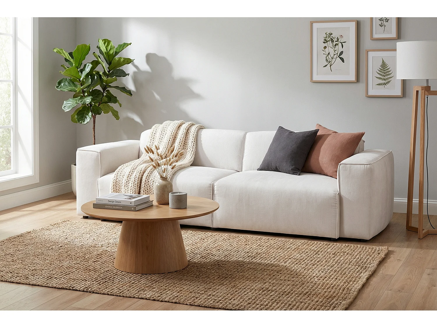 HUNZA – 3-zitsbank met slaapfunctie 152x202 cm, stof Fjord 23 wit