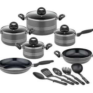 Inductiekookset GSW MILANO GREY 15-delig massief aluminium met VITAFLON QUARZIT anti-aanbaklaag matgrijs Inductiekookset GSW MILANO GREY 15-delig massief aluminium met VITAFLON QUARZIT anti-aanbaklaag matgrijs