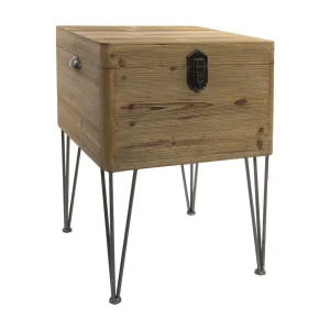 Houten en metalen bijzettafel 49x51x74 cm, natuurlijke kist
