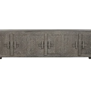 Houten tv-meubel 200x40x61 cm, gesneden, grijs Houten tv-meubel 200x40x61 cm, gesneden, grijs