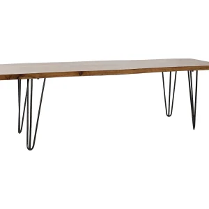 Kaptafel van acaciahout met metalen afwerking, 160x40x46 cm, naturel.