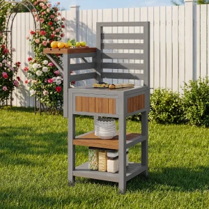 Houten tuinkast – 74 x 54 x 149 cm – met werkblad + dubbele plank – naturel Houten tuinkast – 74 x 54 x 149 cm – met werkblad + dubbele plank – naturel