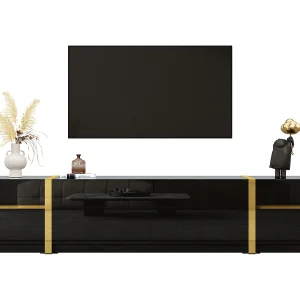 Hoogglans tv-meubel – 180 x 40 x 38 cm – met lades en deuren – moderne stijl – MDF – zwart Hoogglans tv-meubel – 180 x 40 x 38 cm – met lades en deuren – moderne stijl – MDF – zwart
