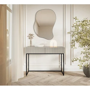 Kaptafel met lades – greige – 110 cm – met zwarte poten – VELDIO Kaptafel met lades – greige – 110 cm – met zwarte poten – VELDIO
