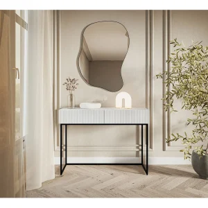 Kaptafel met lades – wit – 110 cm – met zwarte poten – VELDIO Kaptafel met lades – wit – 110 cm – met zwarte poten – VELDIO