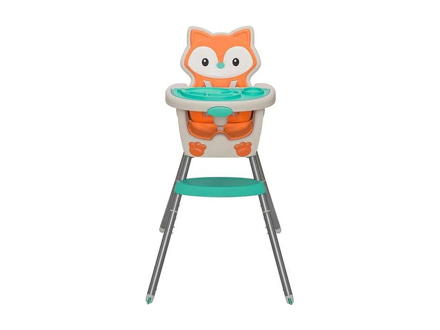 Infantino 4-in-1 evolutieve hoge stoel met vosdesign, gewatteerde zitting, verstelbare rugleuning, verhoger en kinderstoel