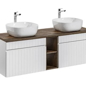 ICON set wit: onderkastmeubels 140cm met zichtbare nissen + blad voor wastafel + twee witte opbouwwastafels