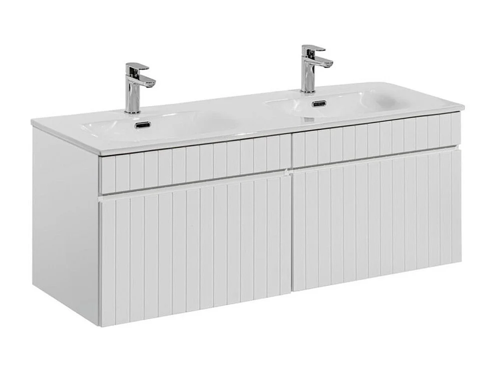 ICON witte set: onderkastmeubels 120cm + dubbele ingebouwde wastafel in wit keramiek