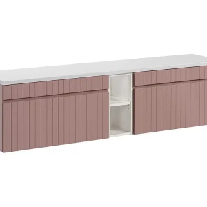ICON set: onderkastmeubel 180cm in poederroze met zichtbare witte nissen + wit werkblad voor wastafel ICON set: onderkastmeubel 180cm in poederroze met zichtbare witte nissen + wit werkblad voor wastafel