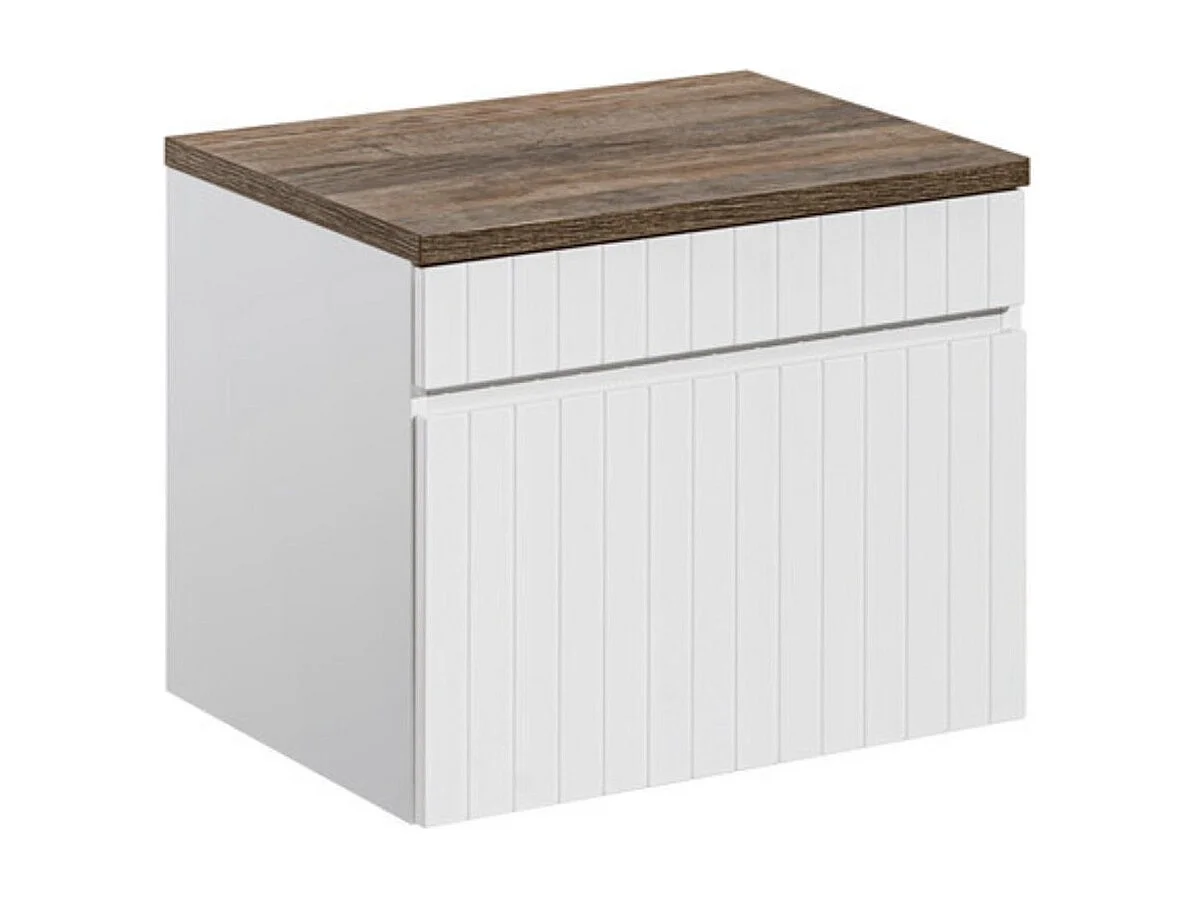 ICON witte set: onderkast voor wastafel 80cm + bovenblad voor wastafel in donker houtlook