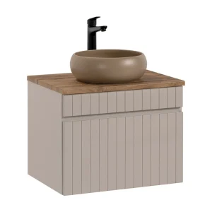 ICON set: onderkast 60cm kasjmier + houtlook bovenblad + ronde opzetwastafel ICON set: onderkast 60cm kasjmier + houtlook bovenblad + ronde opzetwastafel