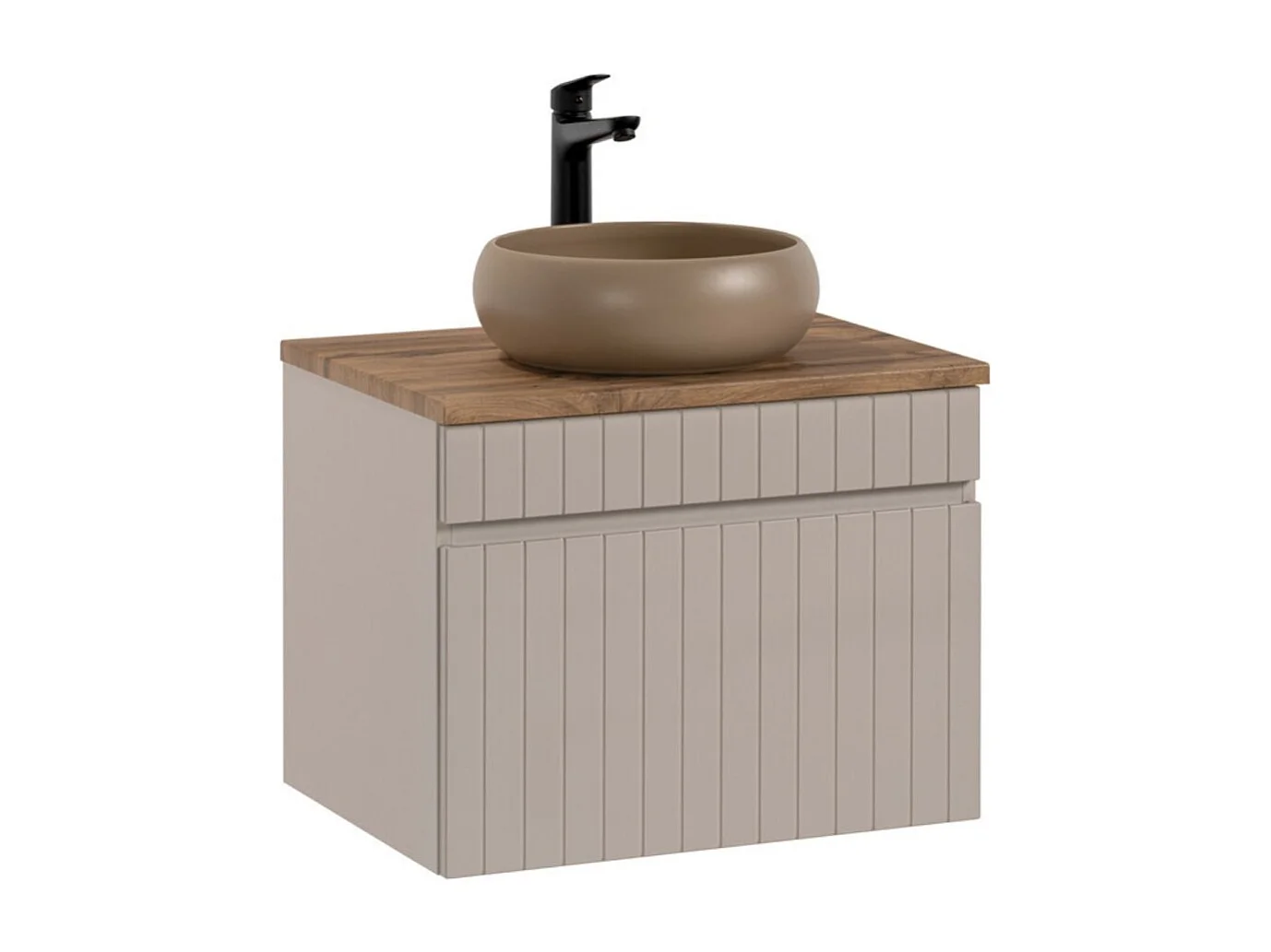 ICON set: onderkast 60cm kasjmier + houtlook bovenblad + ronde opzetwastafel