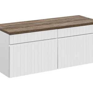 ICON witte set: onderkastmeubels 160cm + werkblad voor wastafel in donker houtlook ICON witte set: onderkastmeubels 160cm + werkblad voor wastafel in donker houtlook