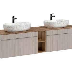 ICON set: onderkast 180cm met zichtbare nissen + 2 ovale, gespikkelde, multikleurige opzetwastafels