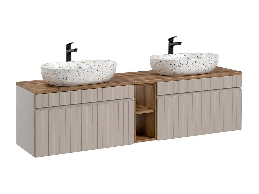 ICON set: onderkast 180cm met zichtbare nissen + 2 ovale, gespikkelde, multikleurige opzetwastafels