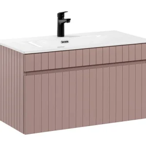ICON badkamerset: roze poederkleurige onderkast van 80cm + witte inbouwwastafel