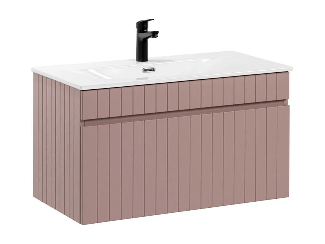 ICON badkamerset: roze poederkleurige onderkast van 80cm + witte inbouwwastafel
