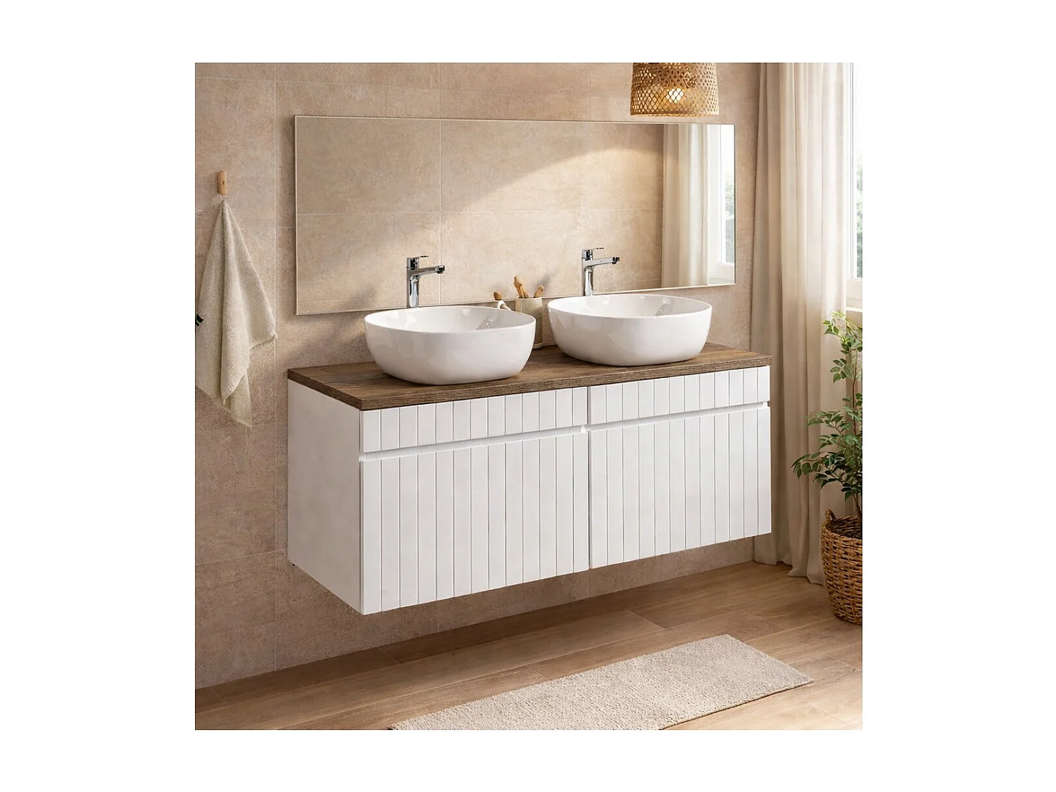 ICON witte set: onderkastmeubels 120cm + blad voor wastafel in donker houtlook