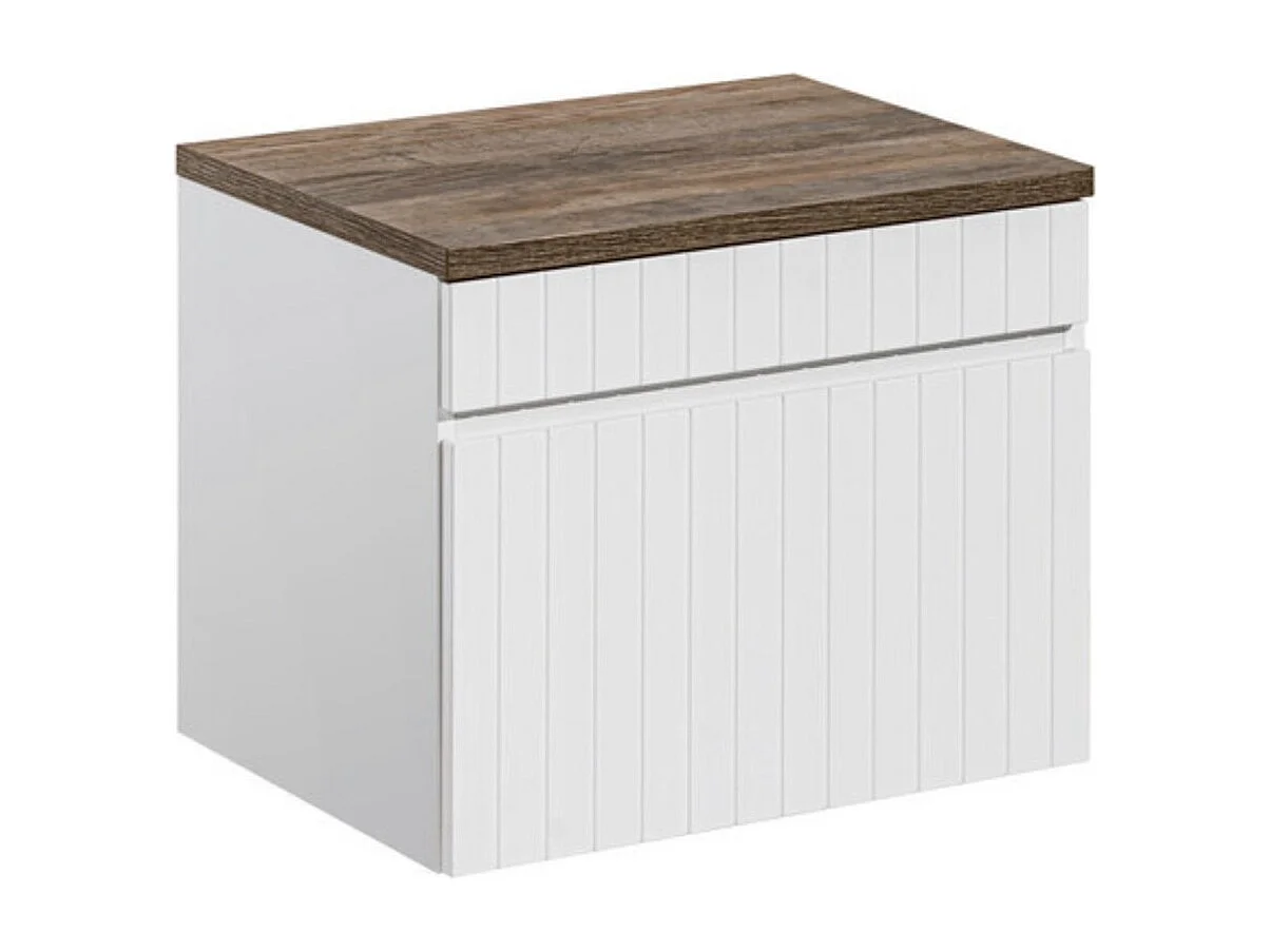 ICON witte set: onderkast 60cm + werkblad voor wastafel in donker houtlook
