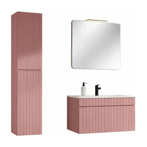 ICON badkamerset: onderkast 80cm + inbouwwastafel + spiegel + LED-lamp + kolomkast