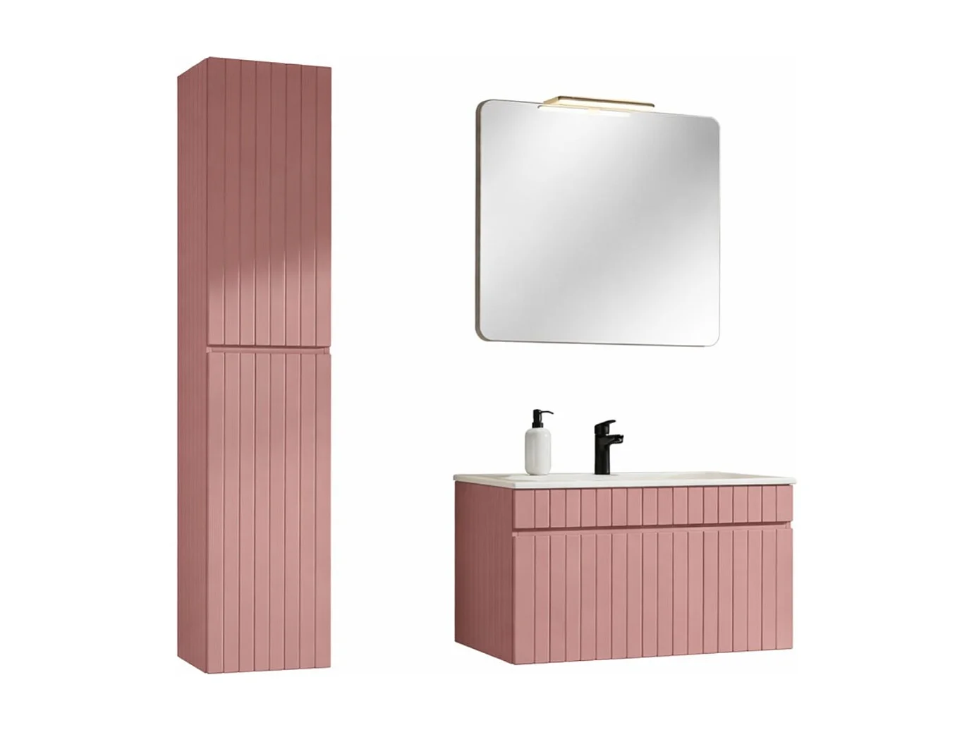 ICON badkamerset: onderkast 80cm + inbouwwastafel + spiegel + LED-lamp + kolomkast