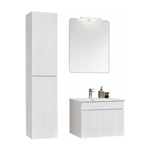 ICON set wit: onderkast 60cm + inbouwwastafel wit + spiegel + LED-lamp + kolom