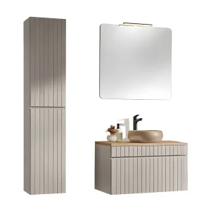 ICON set: onderkast 80cm + blad voor wastafel + ronde opbouwwastafel + spiegel + LED lamp + kolom ICON set: onderkast 80cm + blad voor wastafel + ronde opbouwwastafel + spiegel + LED lamp + kolom