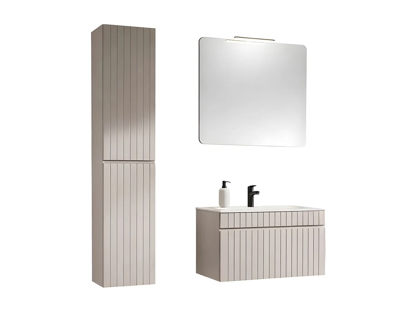 ICON set: onderkast 80cm + witte inbouwwastafel + spiegel + LED lamp + kolom