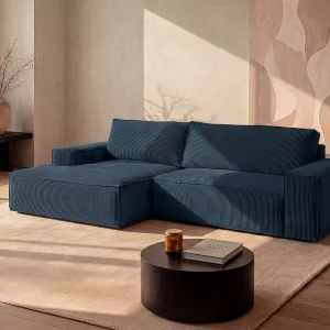Hoekslaapbank van ribfluweel – Marineblauw – Hoek links – AMELIA van PASCAL MORABITO Hoekslaapbank van ribfluweel – Marineblauw – Hoek links – AMELIA van PASCAL MORABITO