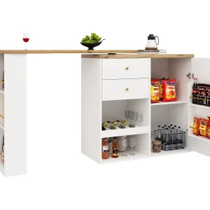 Hoekbuffet 105x39x102 cm, draaibaar ontwerp, 4 laden, 3-laags zijplanken, wit MDF Hoekbuffet 105x39x102 cm, draaibaar ontwerp, 4 laden, 3-laags zijplanken, wit MDF