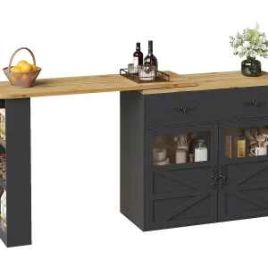 Uitschuifbare bartafel 138x39x104 cm, 360° draaibaar, ingebouwde opbergvakken, zwart MDF Uitschuifbare bartafel 138x39x104 cm, 360° draaibaar, ingebouwde opbergvakken, zwart MDF