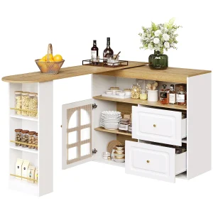 Uitschuifbaar buffet 138x39x104 cm, 360° draaibaar, 2 laden, opbergruimte met planken, wit MDF Uitschuifbaar buffet 138x39x104 cm, 360° draaibaar, 2 laden, opbergruimte met planken, wit MDF