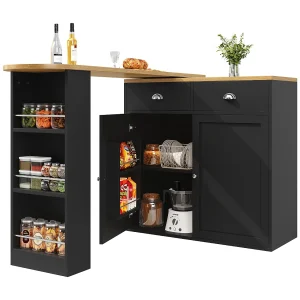 Houten draaibare bartafel met 2 deuren en 2 lades – dressoir met uitschuifbaar blad (138-203)×39×105cm – zwart Houten draaibare bartafel met 2 deuren en 2 lades – dressoir met uitschuifbaar blad (138-203)×39×105cm – zwart