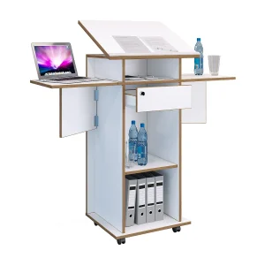Houten staande bureauluidsprekerconsolerollen Salia Houten staande bureauluidsprekerconsolerollen Salia