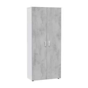 Dmora Multifunctionele Kast 2 Deuren Irvine 37x182h cm Wit 3 Planken 5 Vakken, Bezemhouder