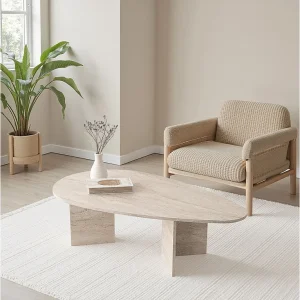 Houten salontafel "Flap" 139,5 x 79,5 x 42 cm – Travertin
